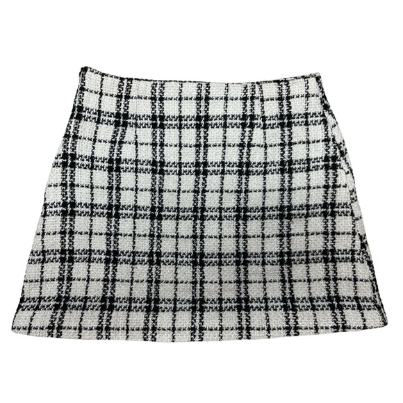 STORIA Black & White Houndstooth Plaid Mini Skirt Lined Side Zip - Size Small - Picture 3 of 10